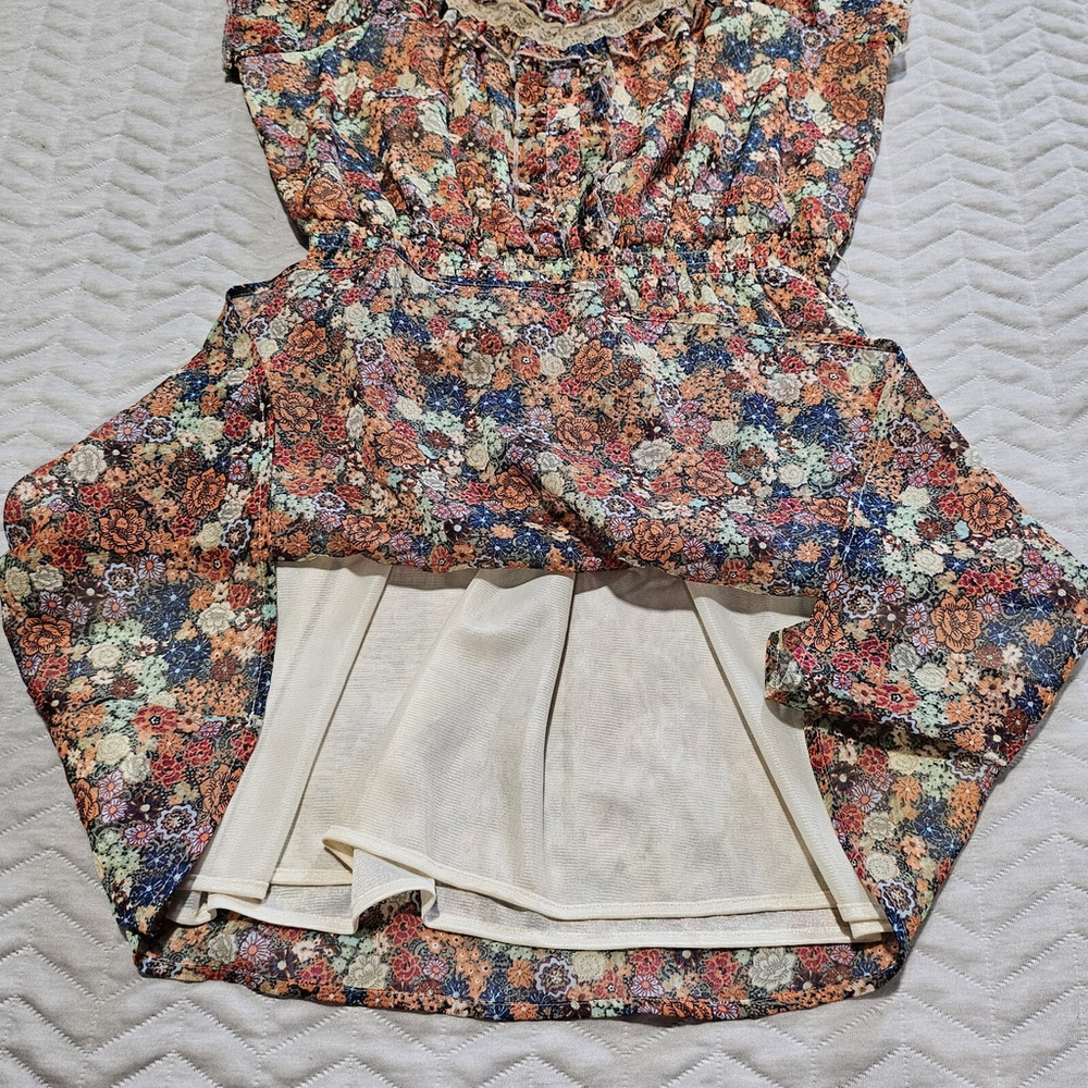 American Rag Babydoll Boho Smocked Lace Cottagecore Bloomcore Dress Size L - Picture 11 of 16